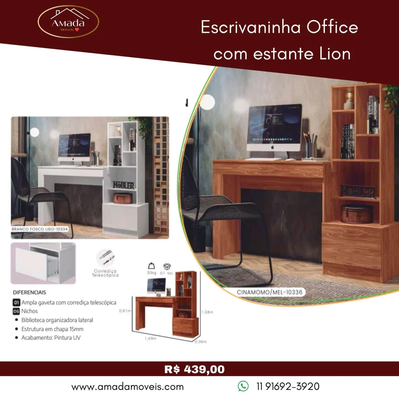 Escrivaninha Office com Estante Lion - Entrega em 3 dias