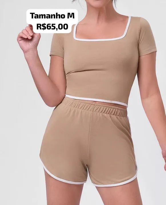 Conjunto Cropped e Shorts - Bege tamanho M - Foto 4
