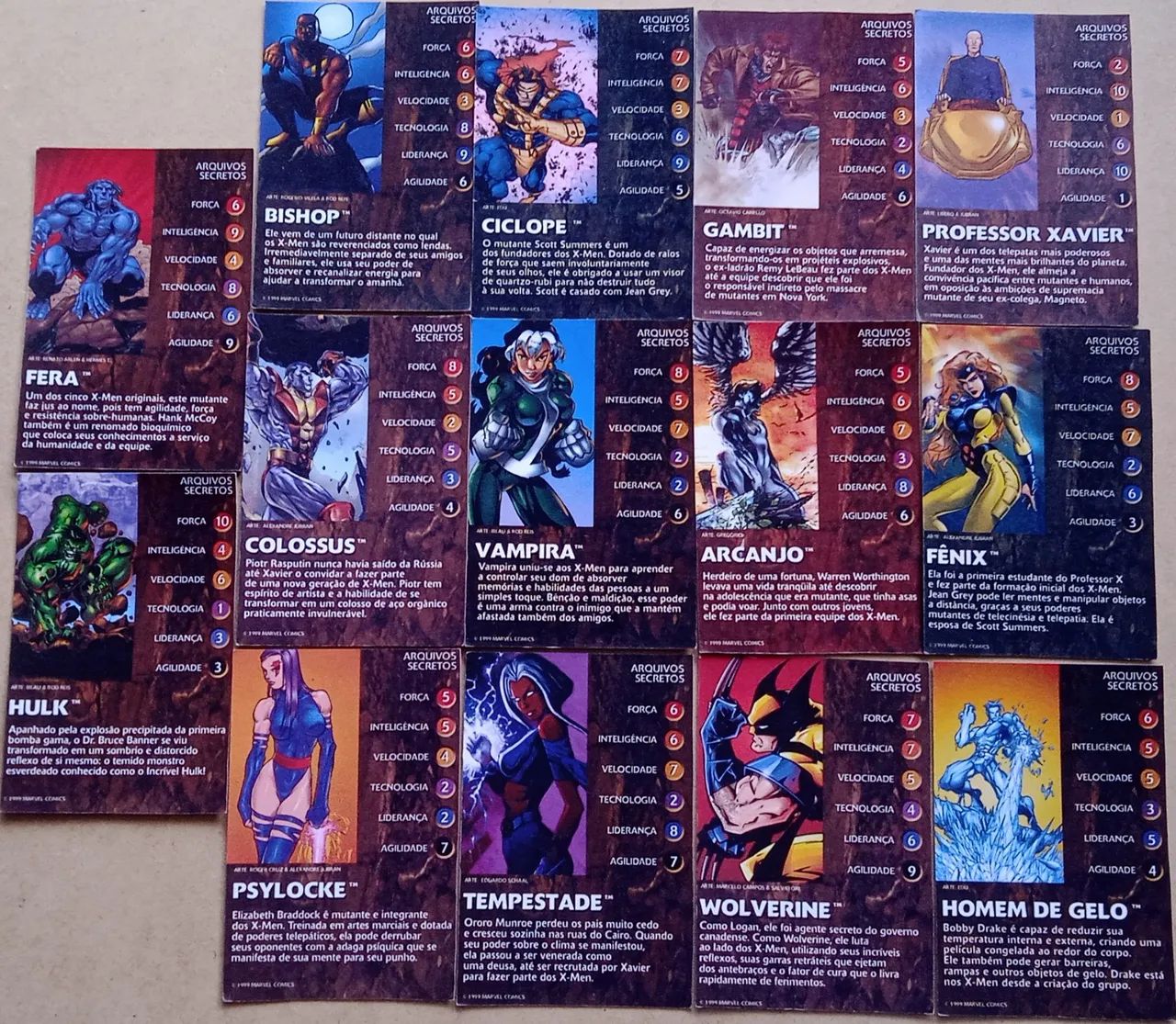 Cards Colecionáveis Marvel X-Men Wolverine e equipe Série Arquivos Secretos O Confronto 99
