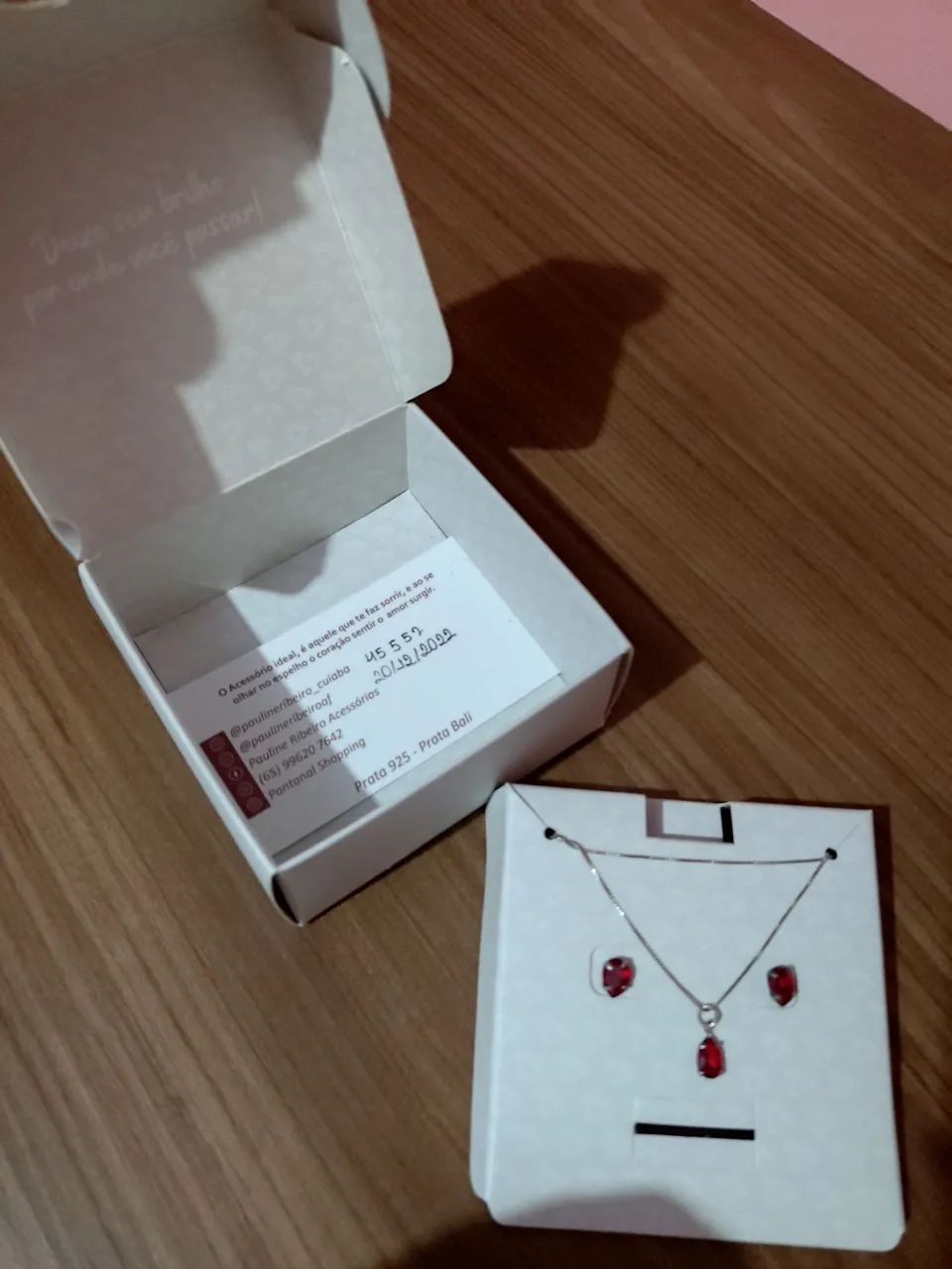 Conjunto de colar e brincos com pedra vermelha Prata 925 - Foto 3