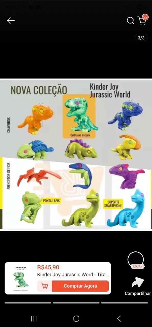 T-Rex (Brilha no Escuro) Coleção Kinder Joy Jurassic World<br><br> - Foto 3