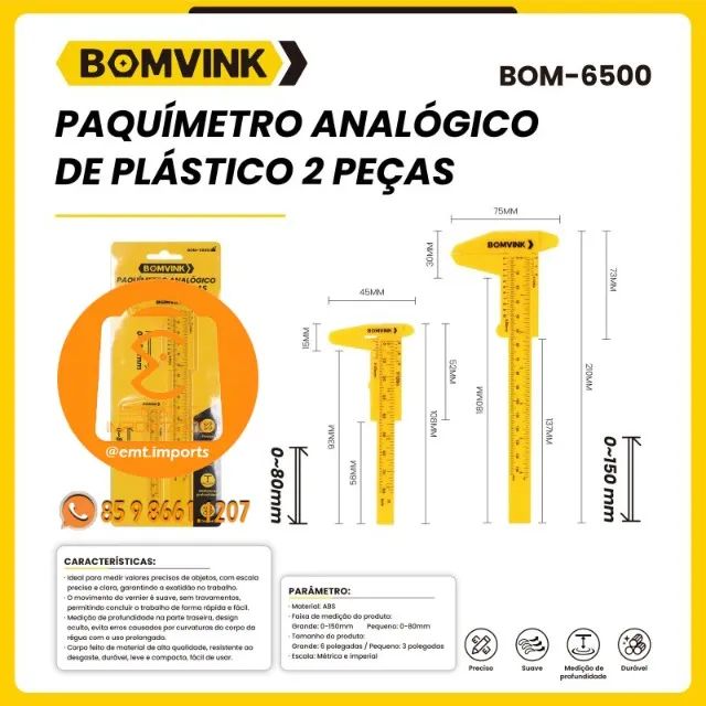 Paquimetro Analógico De Plástico 2 Peças BOM-6500 - Foto 3