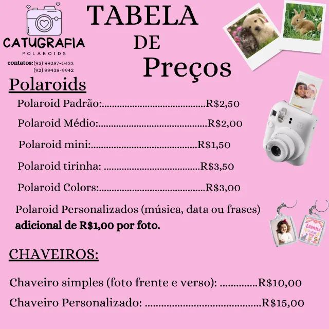 Polaroid, chaveiros personalizados e presentes personalizados