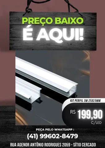 Kit 5m Perfil LED 25x15mm Alumínio + Fita + Fonte