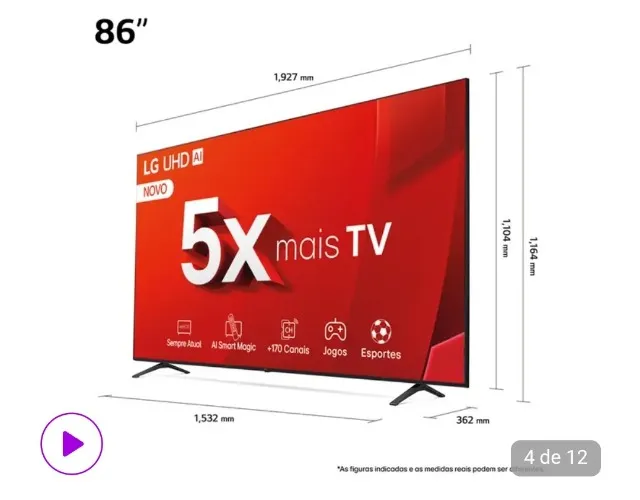 Smart TV 86" 4K LG Ultra HD( produto novo/lacrado/com garantia de fabrica)