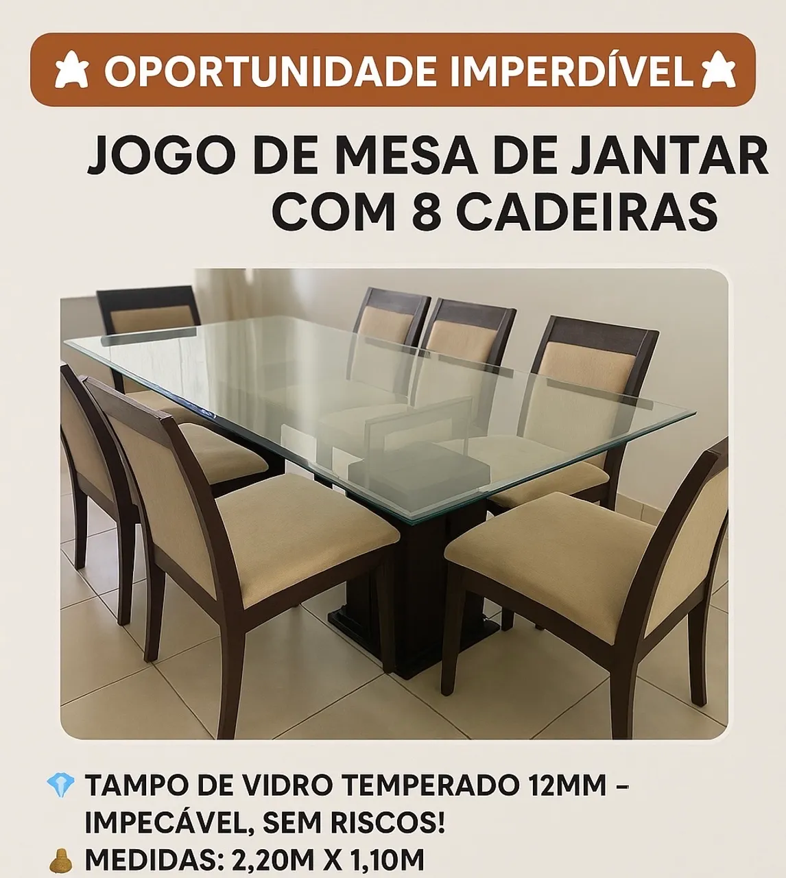 Jogo de Mesa de Jantar com 8 Cadeiras - Oportunidade!