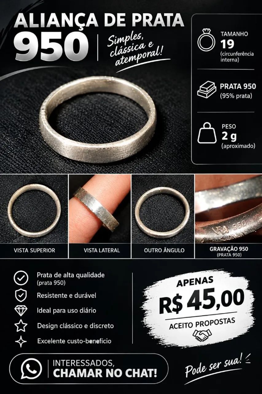 Aliança prata 95% numero 19