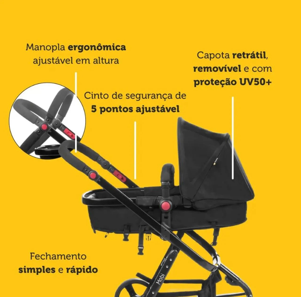 Kit Carrinho De Bebê Mobi Safety + bebê conforto e base - Foto 3