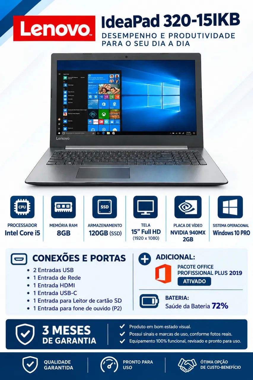 Notebook Lenovo IdeaPad 320-15IKB - Notebooks - Vila Santana, São