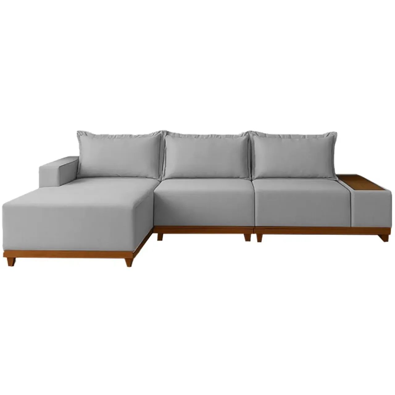 Sofá Living Suiça 6 Lugares com Chaise 288cm Tecido Linho - Foto 3