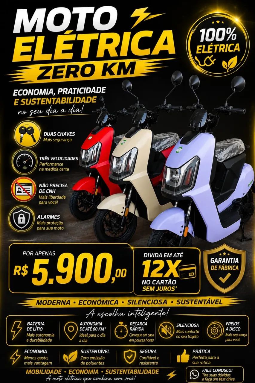 Moto elétrica 0 km 3 cores