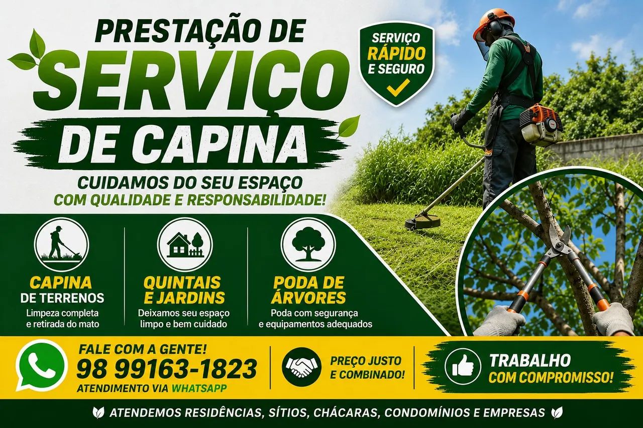 CAPINA, LIMPEZA DE TERRENOS E PODA DE ÁRVORES