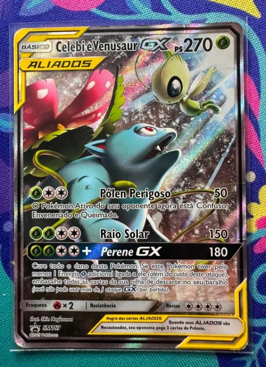 Carta Celebi e Venusar GX Full Art HP Pokemon TCG