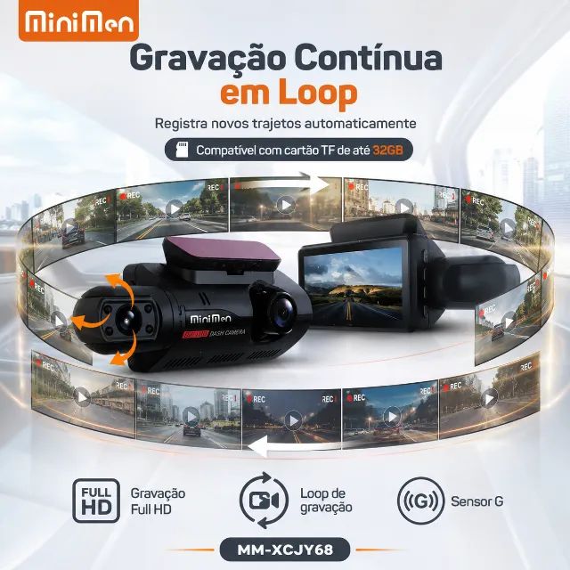 Câmera Veicular DVR Caixa Preta Full HD Sensor G MiniMen MM-XCJY68
