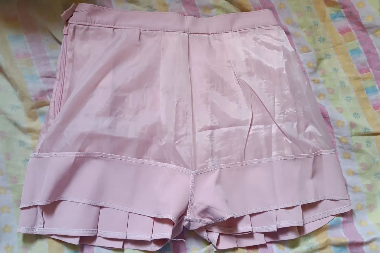 shorts saia plissada rosa cintura alta - Foto 3