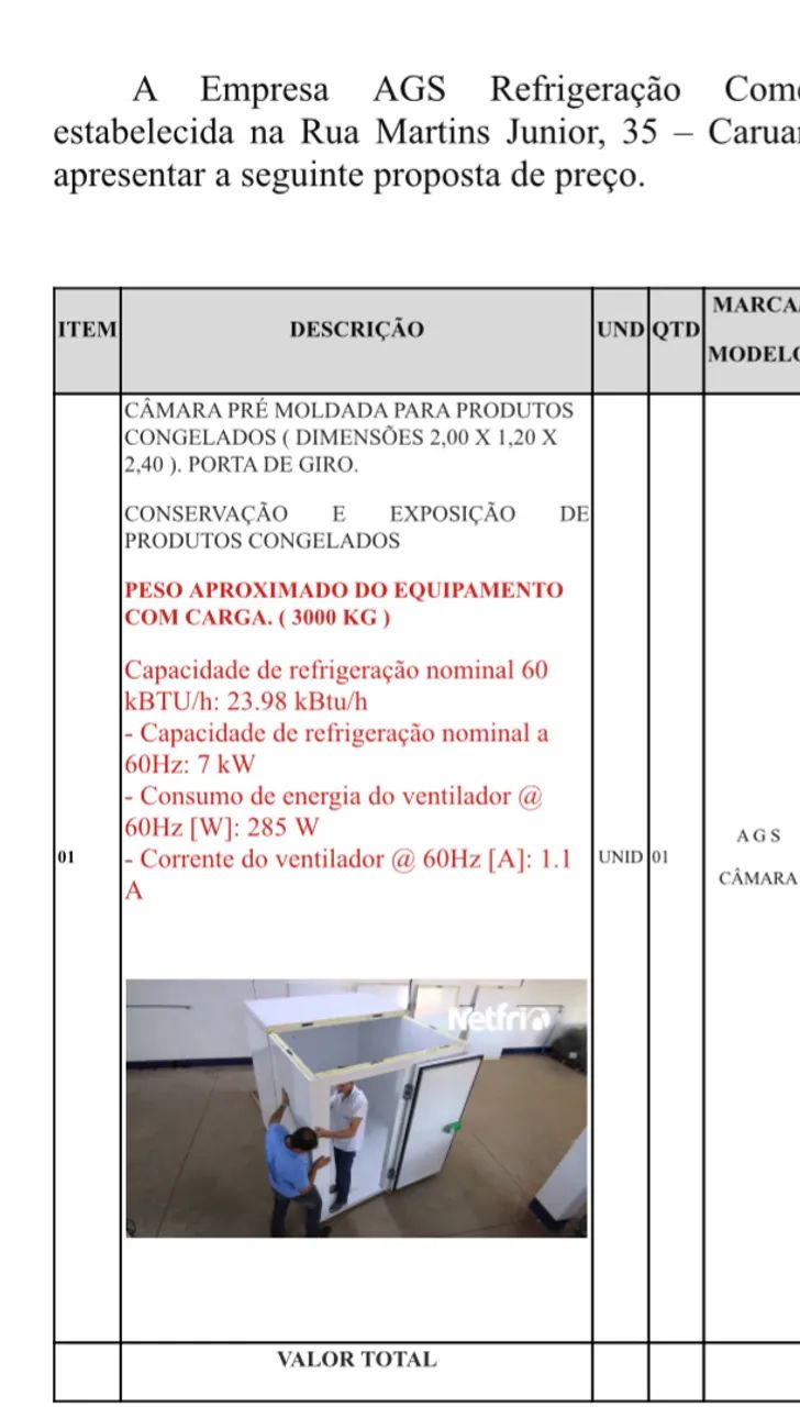 Câmara frigorífica 