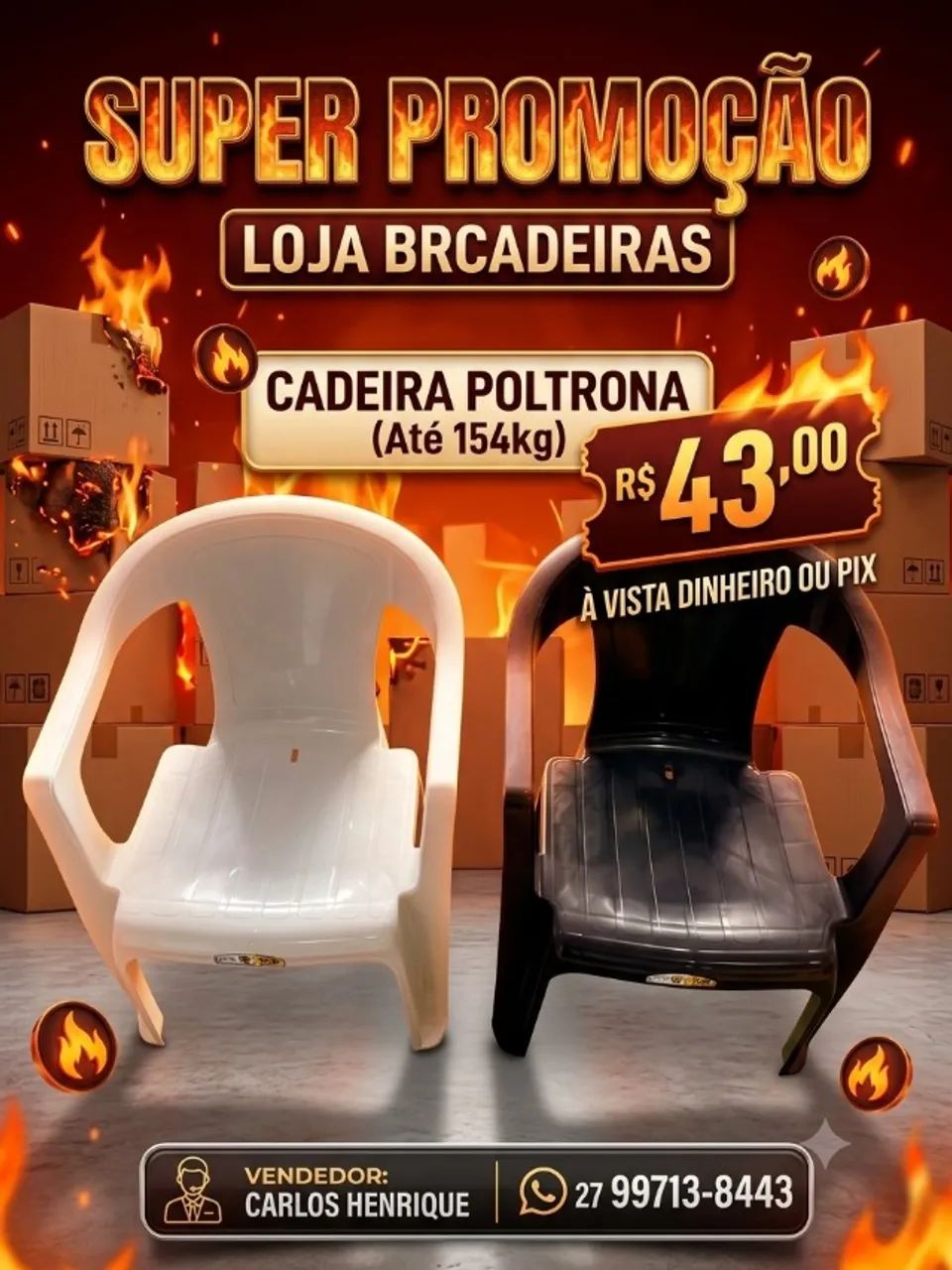 Cadeira Plástico Poltrona 154kg 