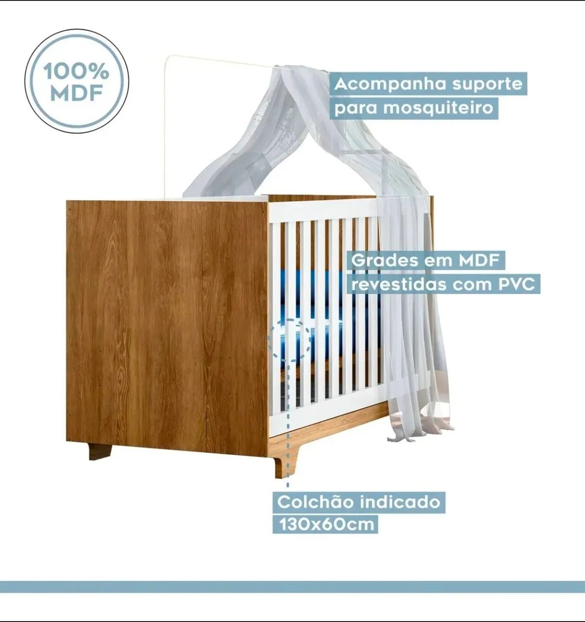 Quarto De Bebê Completo 100% Mdf Com Cômoda Berço e Guarda Roupas - Foto 5