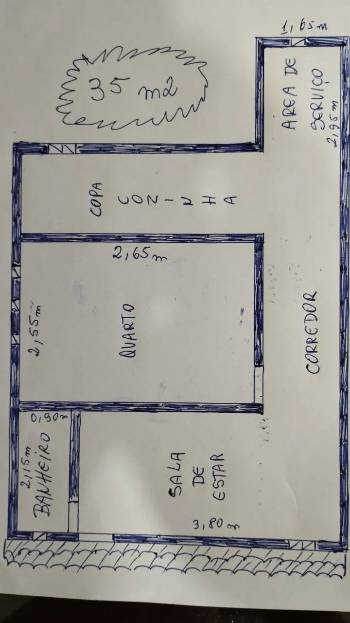kit de 35m2 quarto, sala, cozinha, banheiro e área de sérviço