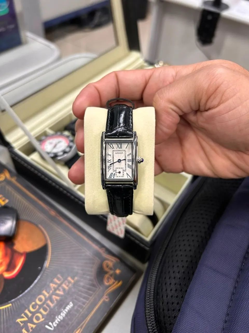 Relógio Sanda Prata com Pulseira de Couro Preta - Foto 4
