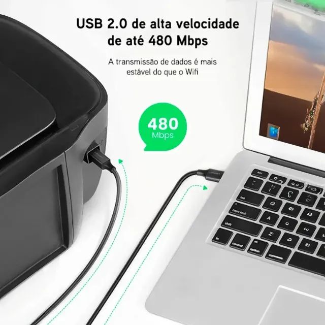 Cabo USB-A para USB-B 2.0 UGREEN para Impressora 3 Metros - Foto 3