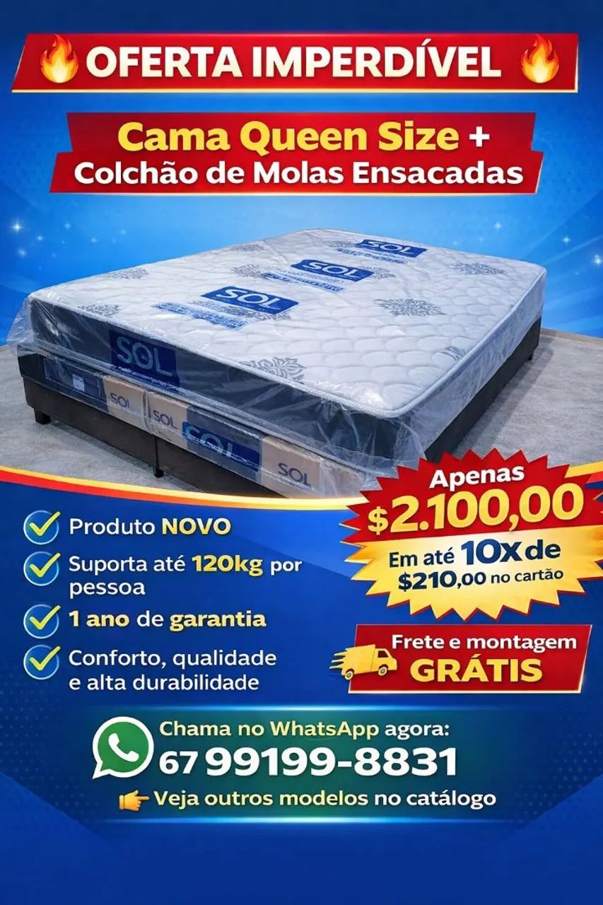 Cama Queen Size molas ensacadas novo Garantia 