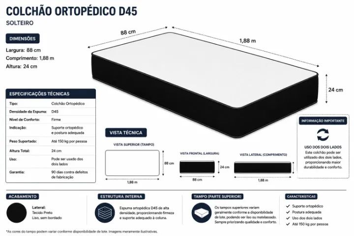 Colchão D45 Solteiro Premium Ortopédico Duplo Uso - Foto 3