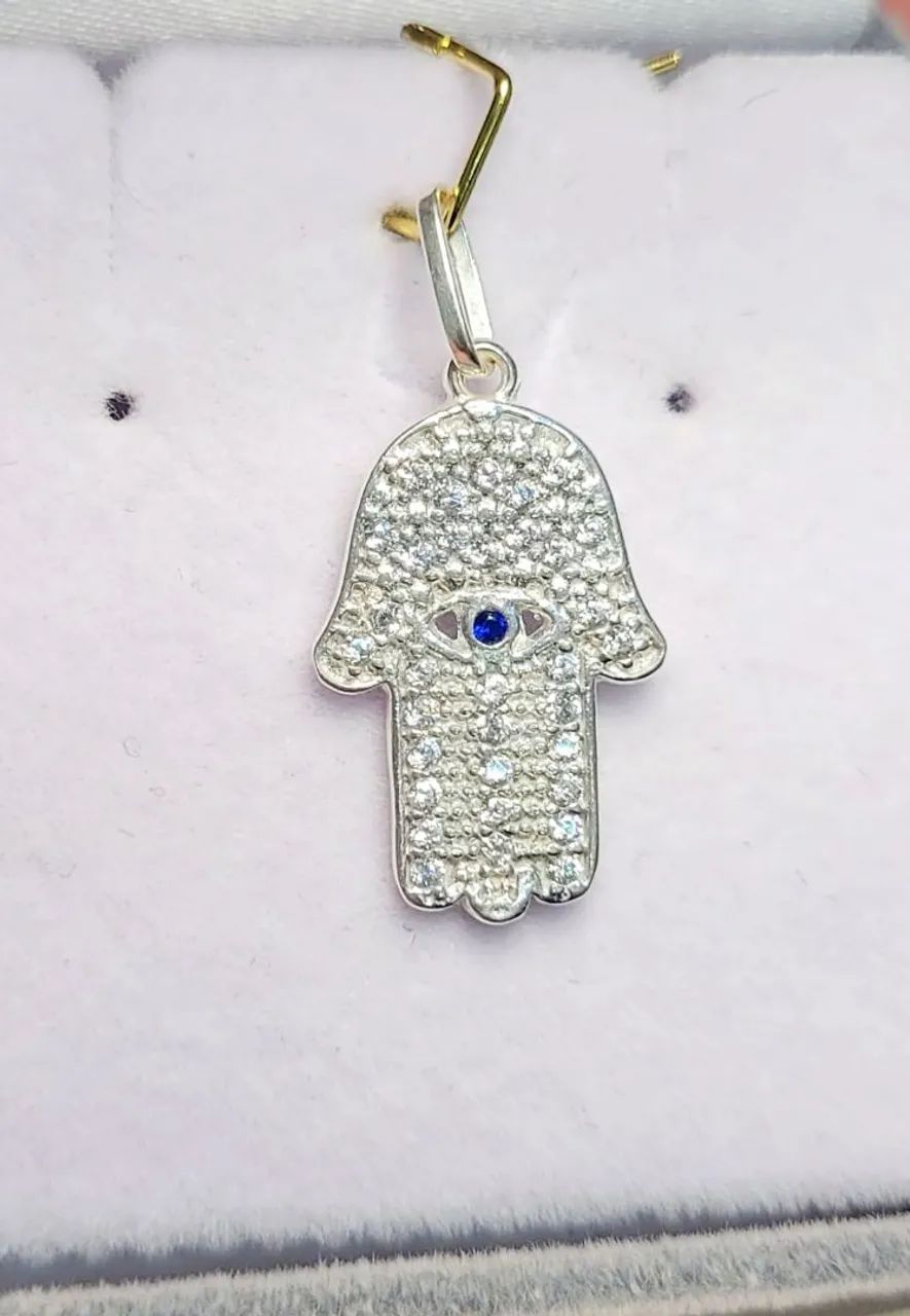 Pingente Hamsá Prata 925 com Zircônias 