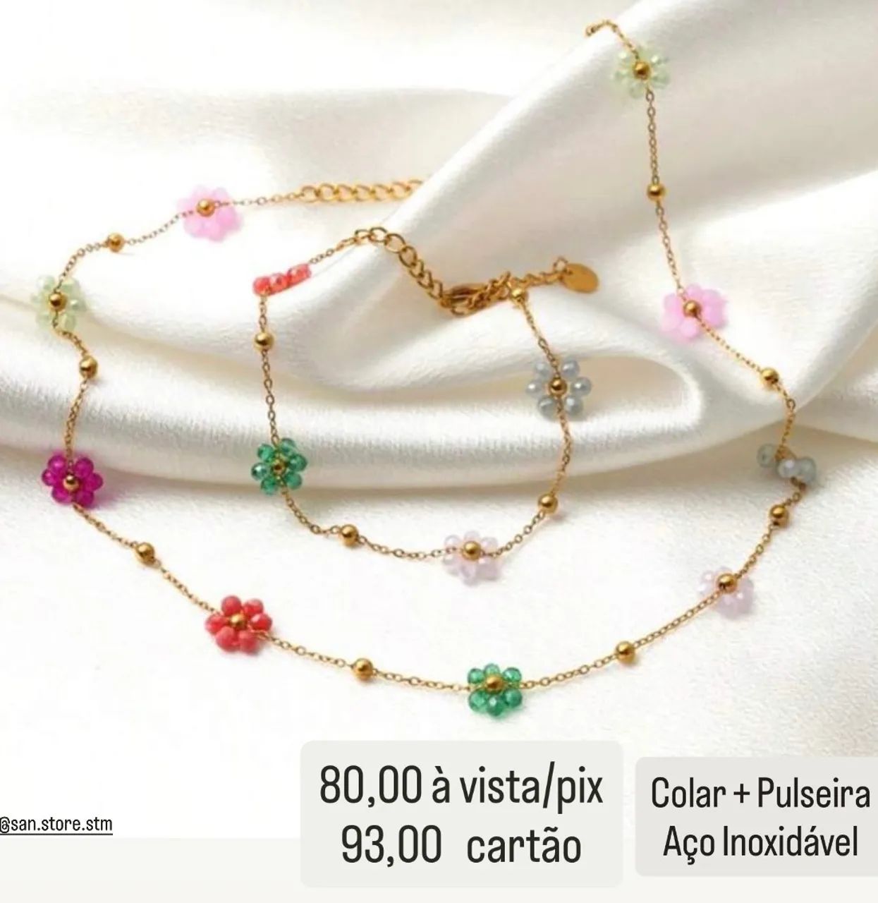 Colar com Pulseira em Flores - Aço  - Foto 2