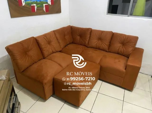 Sofá de Canto com Puff Material suede D33 Confortável Direto da Fábrica - Melhor Preco - Foto 4
