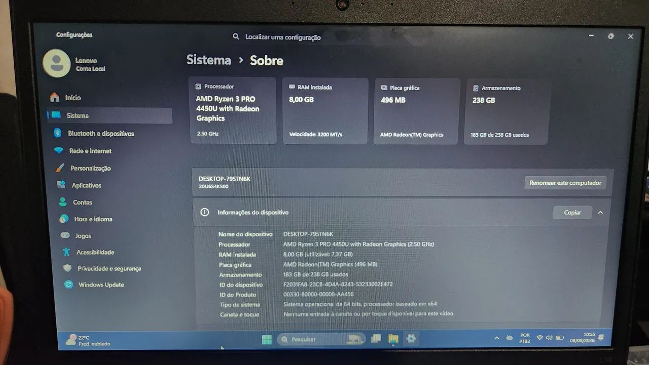 Thinkpad AMD Ryzen 3 Pro 4450u completo - Foto 2