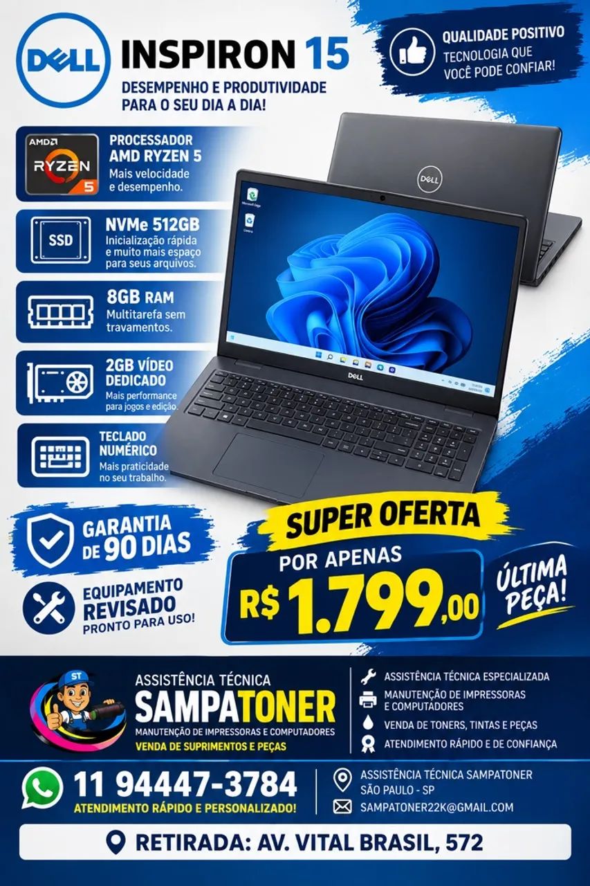 Notebook Dell Inspiron 15 ryzen 5 