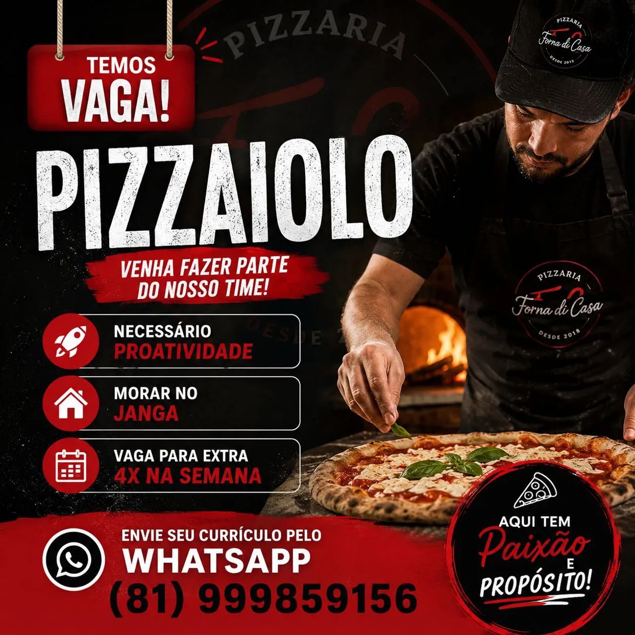 Auxiliar de cozinha e Pizzaiolo 