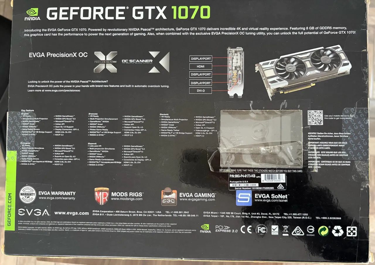 CAIXA GTX1070 EVGA - Placas de Vídeo - São Mateus, Juiz de Fora