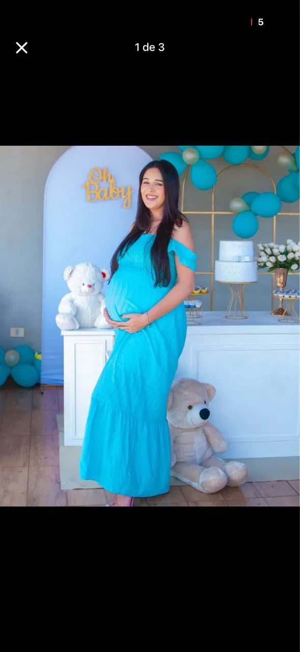 Vestido longo gestante e lactante M azul - Foto 2