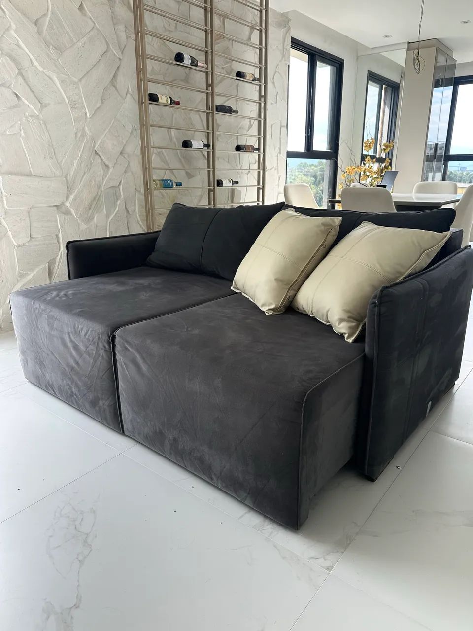 Sofá Linho Retratil Cinza Slim - Foto 3