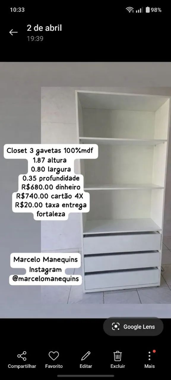 Closet 3 gavetas 