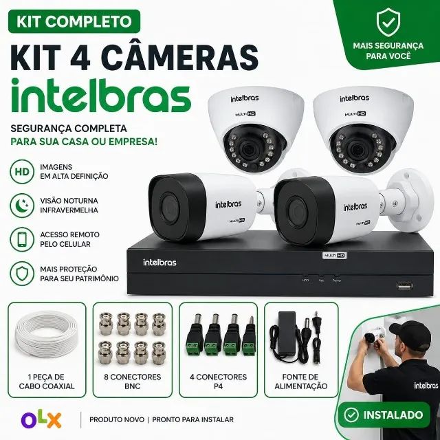 Kit 4 câmeras intelbras instaladas