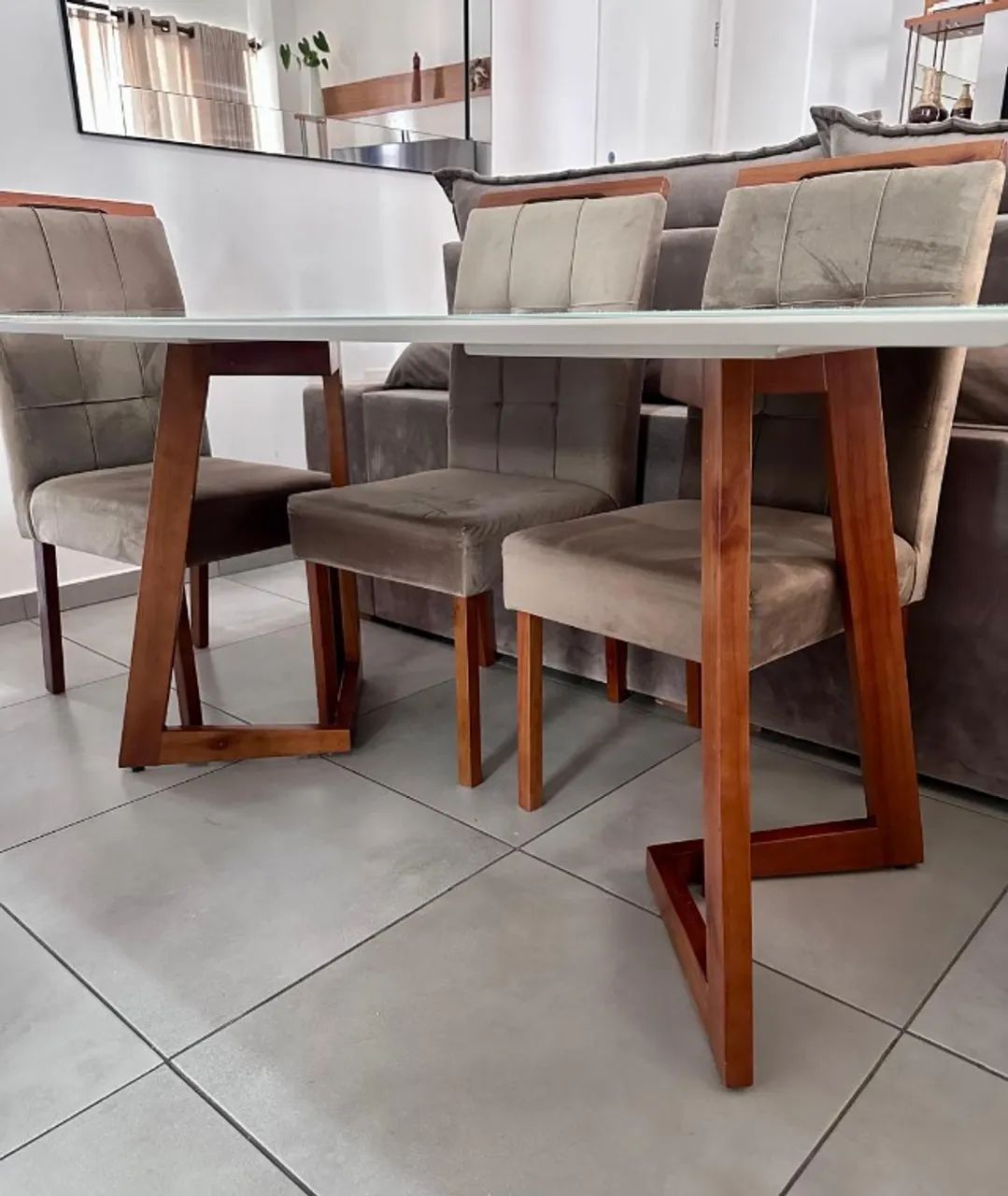 Dining Table - 6 Chairs - Glass Top - Solid Wood Legs65569087010817124