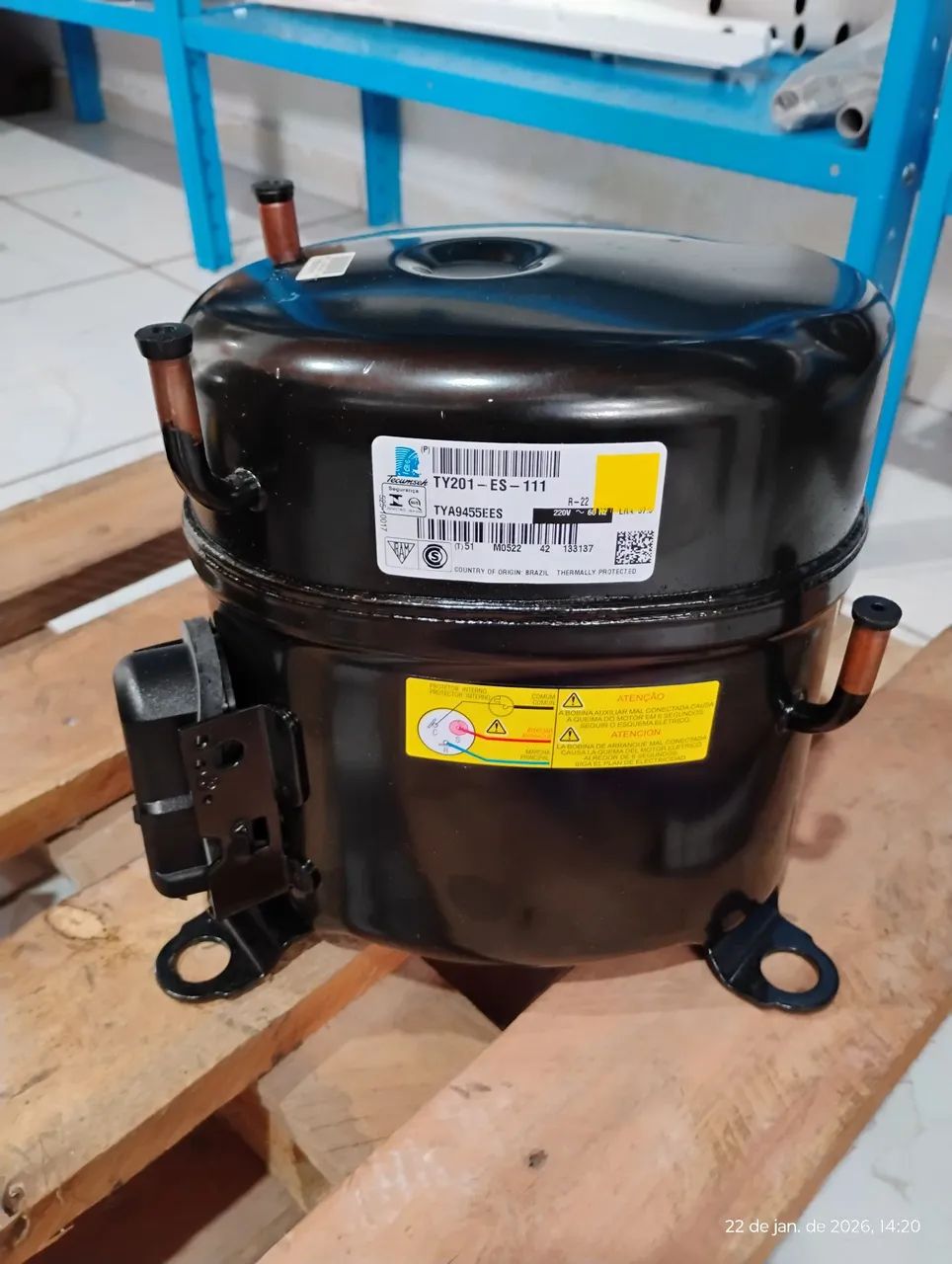 COMPRESSOR 1 HP MOD TYA9455EES R22 220V RESFRIADO TECUMSEK