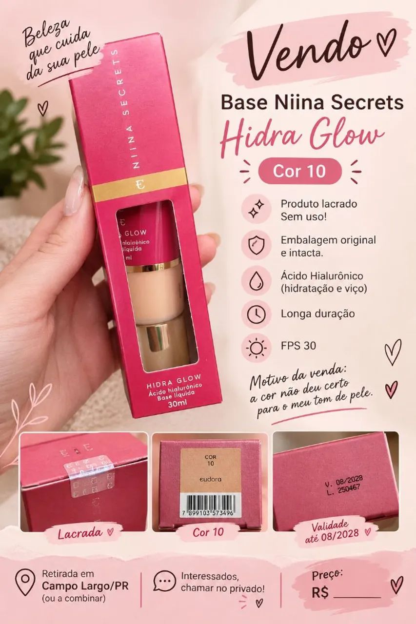 Vendo Base Ninna Sicrets Hidra Glow 30ml cor 10