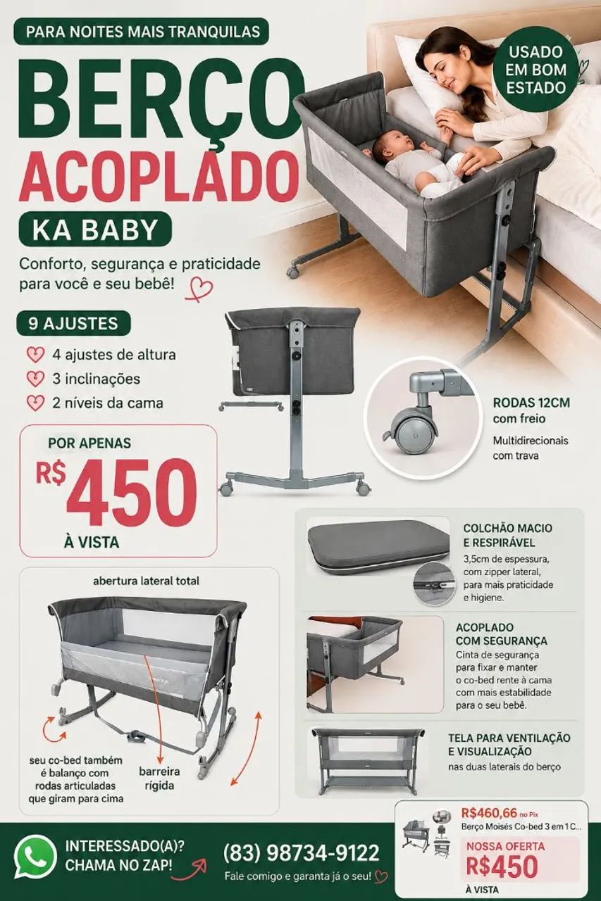 Berço Acoplado KaBaby 3 em 1