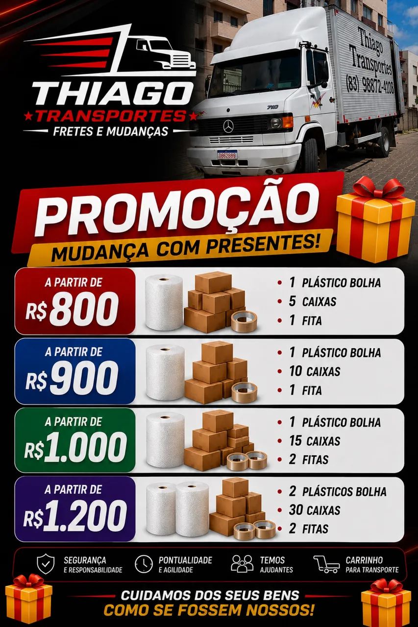 FRETES E MUDANÇAS | THIAGO TRANSPORTES | JOÃO PESSOA