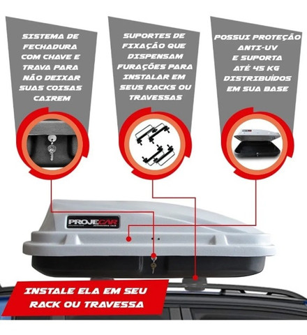 Maleiro Bagageiro Baú Teto 270 Litros 45kg - Projecar - Foto 2