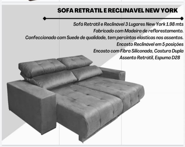 SOFA RETRATIL RECLINÁVEL CORES TECIDO SUEDE  - Foto 3