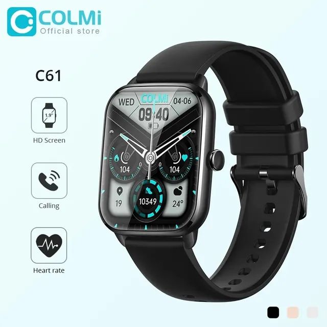 COLMI C61 Smartwatch chamadas Bluetooth, frequência cardíaca, monitor sono, 100 esportes