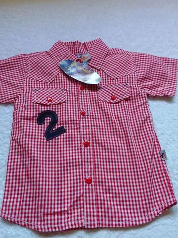 Camisa de manga quadriculada de algodão  infantil tam 18 messes  - Foto 2