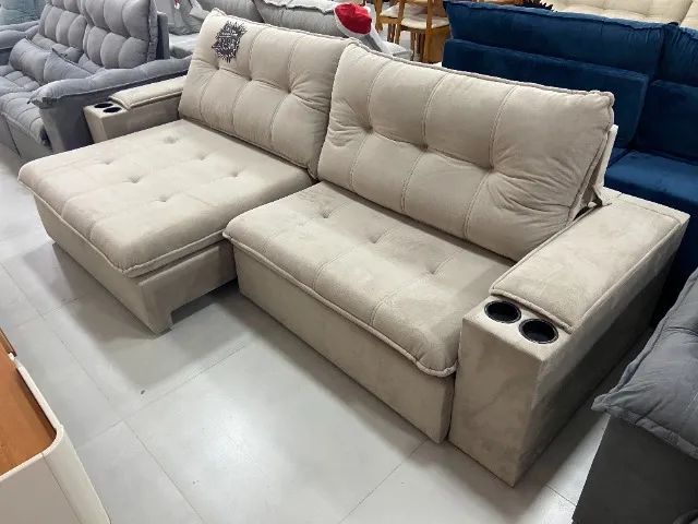 Sofá Retrátil e Reclinável 2,90m com Molas Ensacadas e Porta-Copos - Foto 2