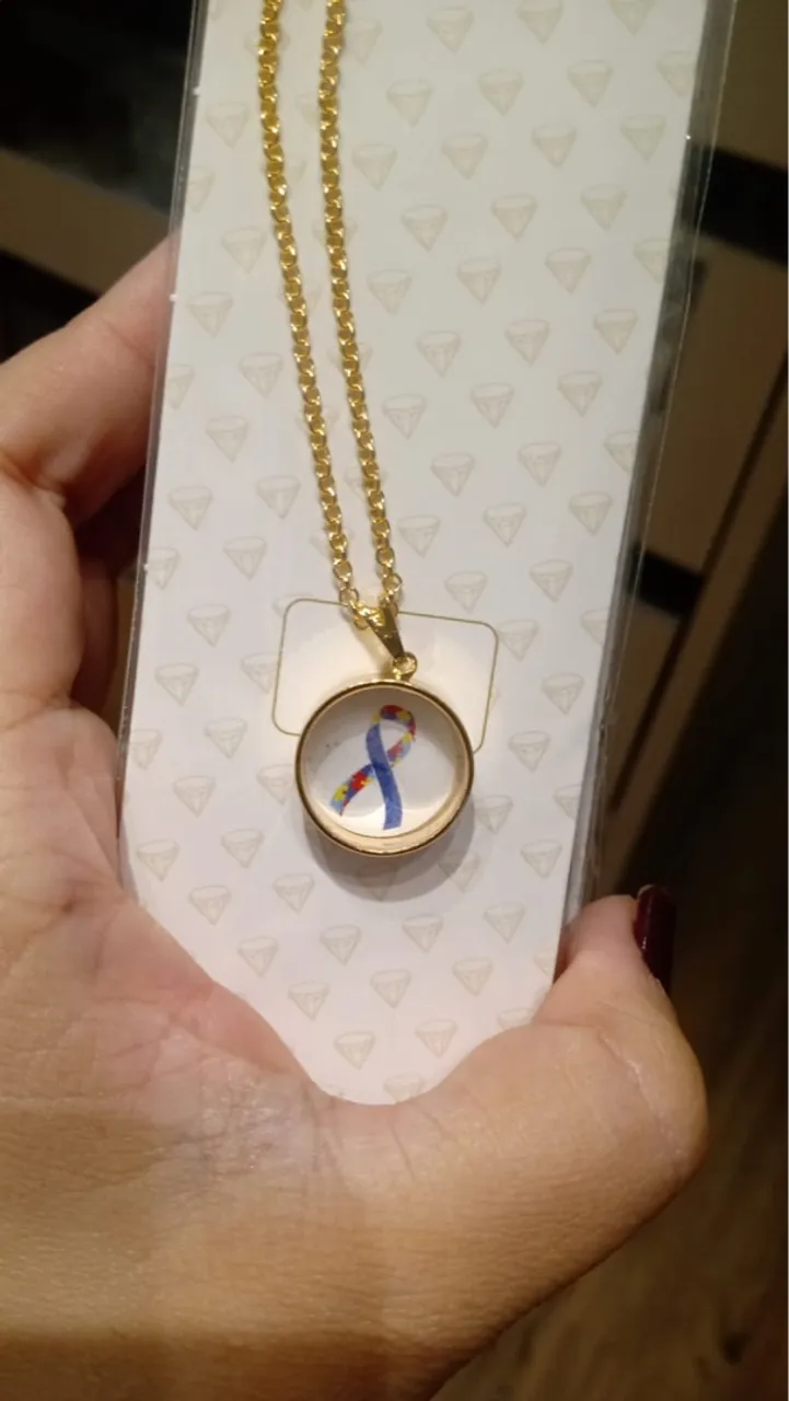 Colar Cordão Dourado Pingente Autismo