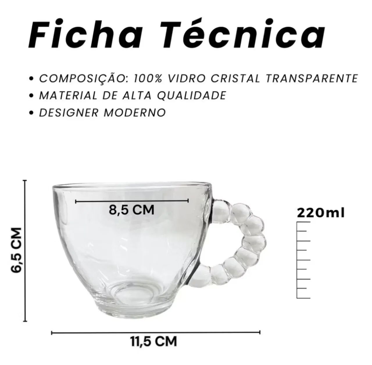 Xícara de Chá em Vidro com Alça Decorativa 220ml  - Foto 2
